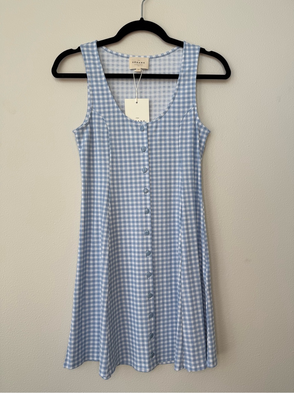 NWT Sézane Leo Dress in Powder Blue Gingham – Size XS